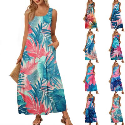 Women's Casual Long-length Sundress Summer Beach Dress Round Neck Sleeveless Loose Sundress