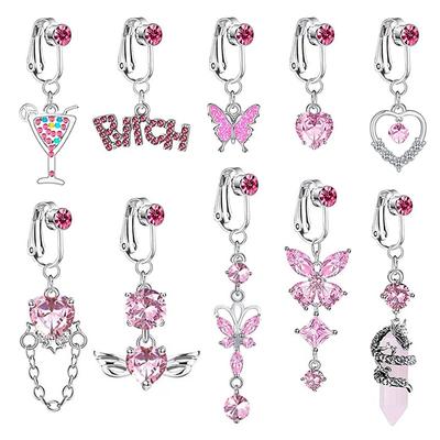 Nouveau Ventre Faux Piercing de Ventre Faux Papillon Cœur Zircon Clip On Nombril Faux Piercing Boucle d'Oreille Cartilage Faux Clip
