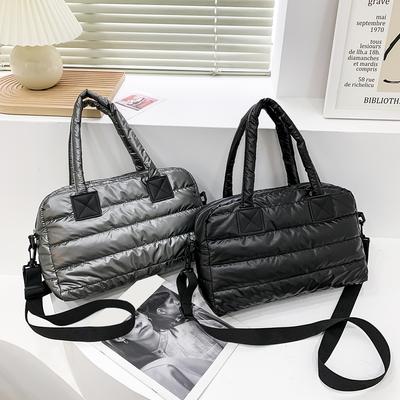 Damen Steppgitter Handtasche Lässige Handtasche Weibliche Nylon Einkaufstasche Winter Puffer Tasche Retro Umhängetasche Einfarbig Handtasche