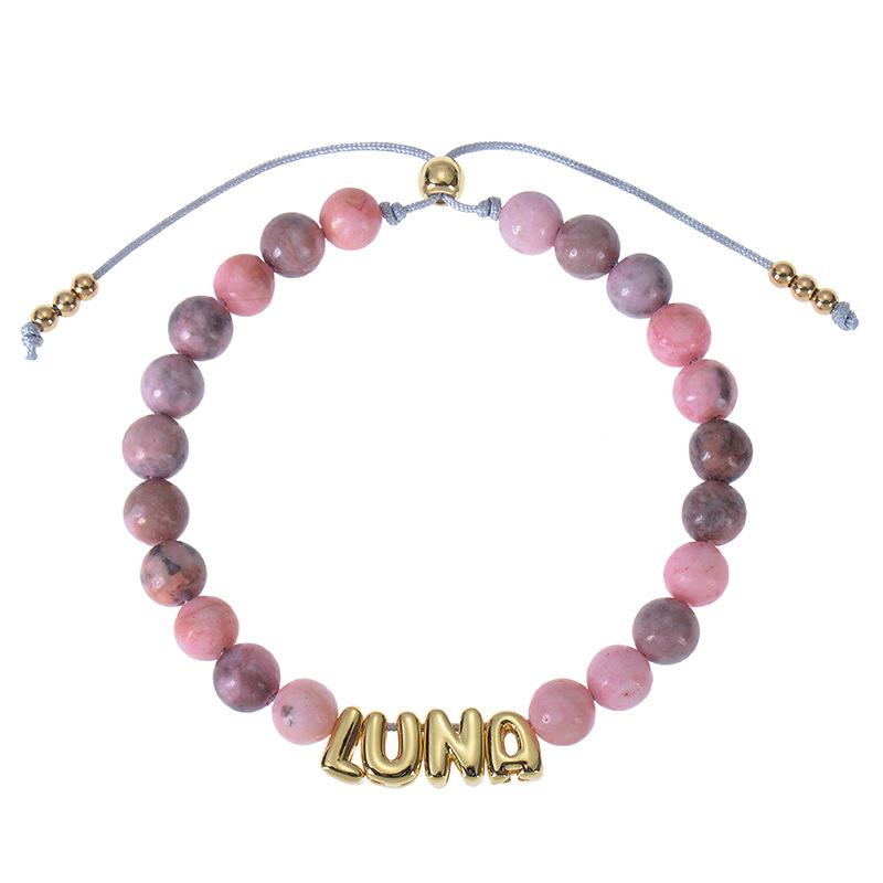 JYL TS Bracelet Name  Bubble Letter Charm Personalizes Luck & Identity pink zebra эбеновый