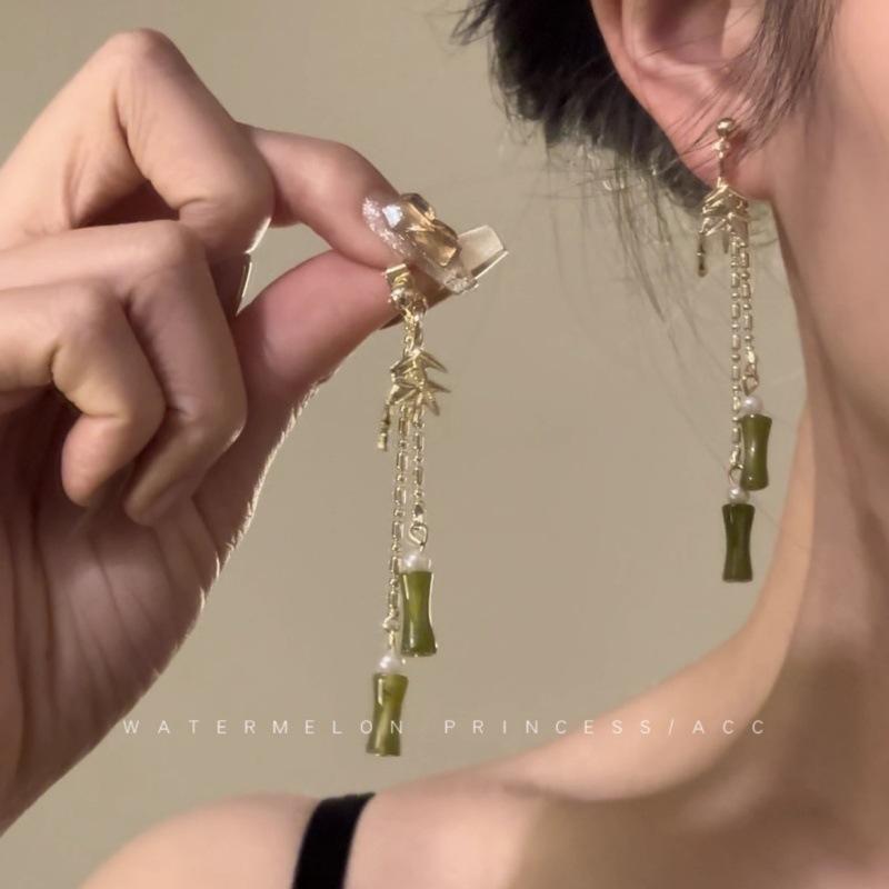 Bamboo Shadow Cuiting New Chinese Style Earrings Women s Antique Bamboo Stud Earrings Bamboo Joint Earrings Pendant Fringed Cheongsam Earrings