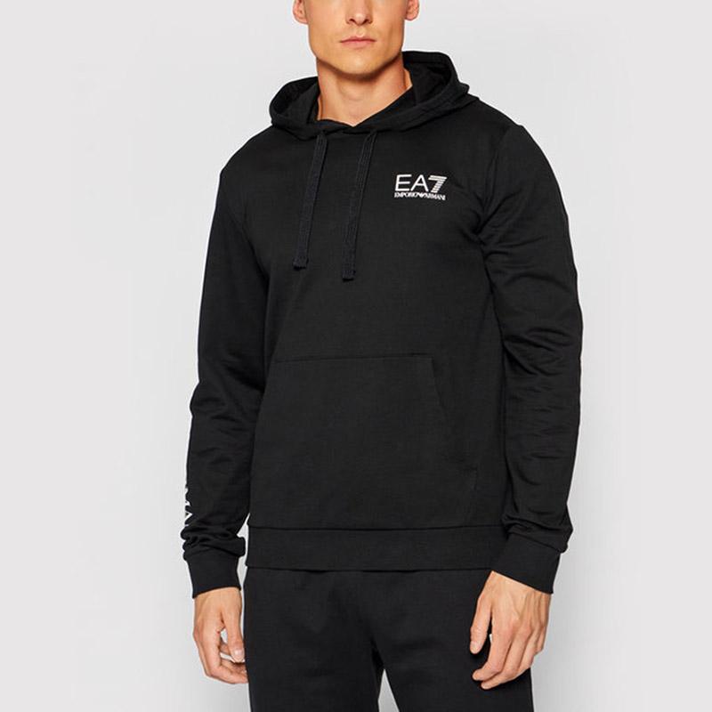 Emporio Armani EA7 Side Sleeve Letter Print Long Sleeve Hooded Sweatshirt Men sweatshirt Black 8NPM18-PJ05Z-0203