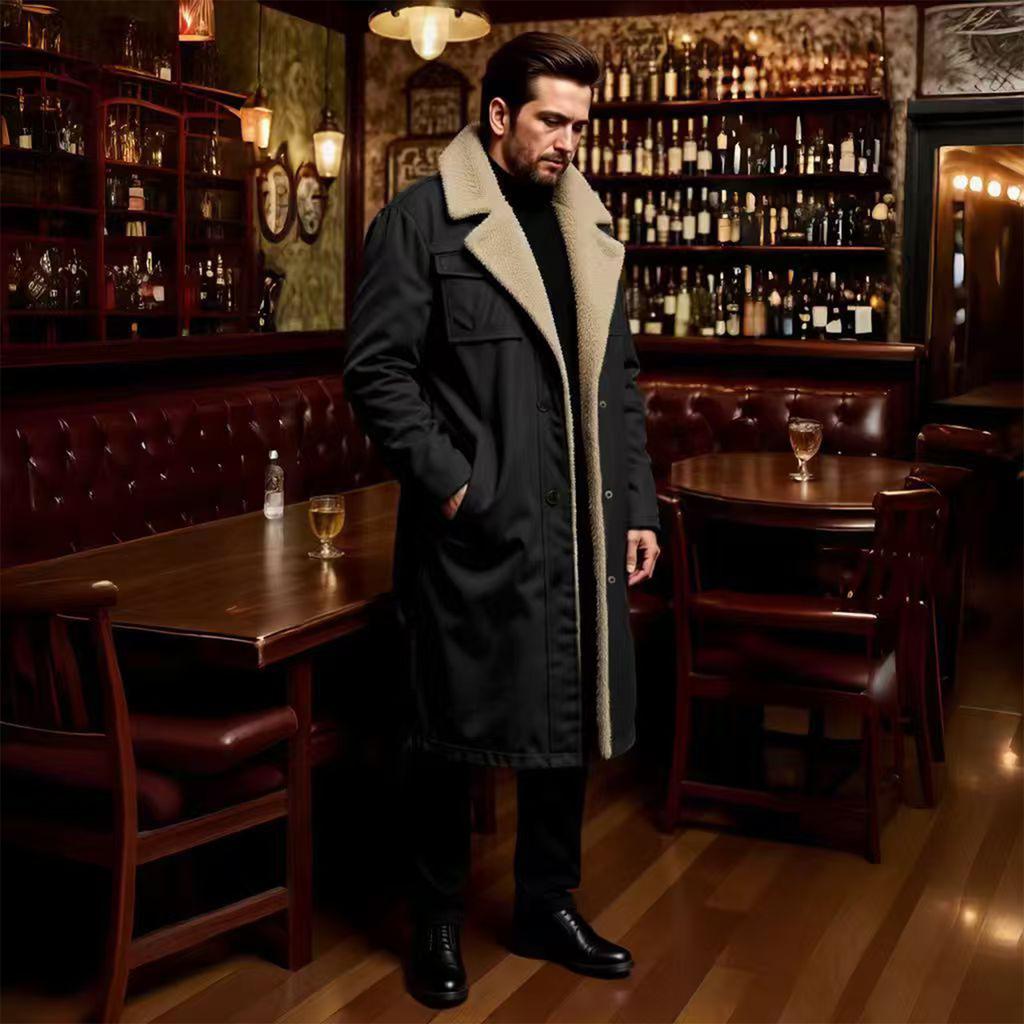 Herren Fleecegefütterter Trenchcoat Langer Warmer Jacke Winddichte Jacke Mantel mit Taschen