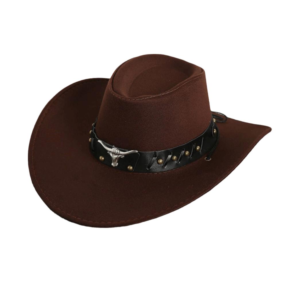 Cow Head Western Cowboy Hat Wide Brim Knight Hat Gentleman Visor Caps  Outdoor