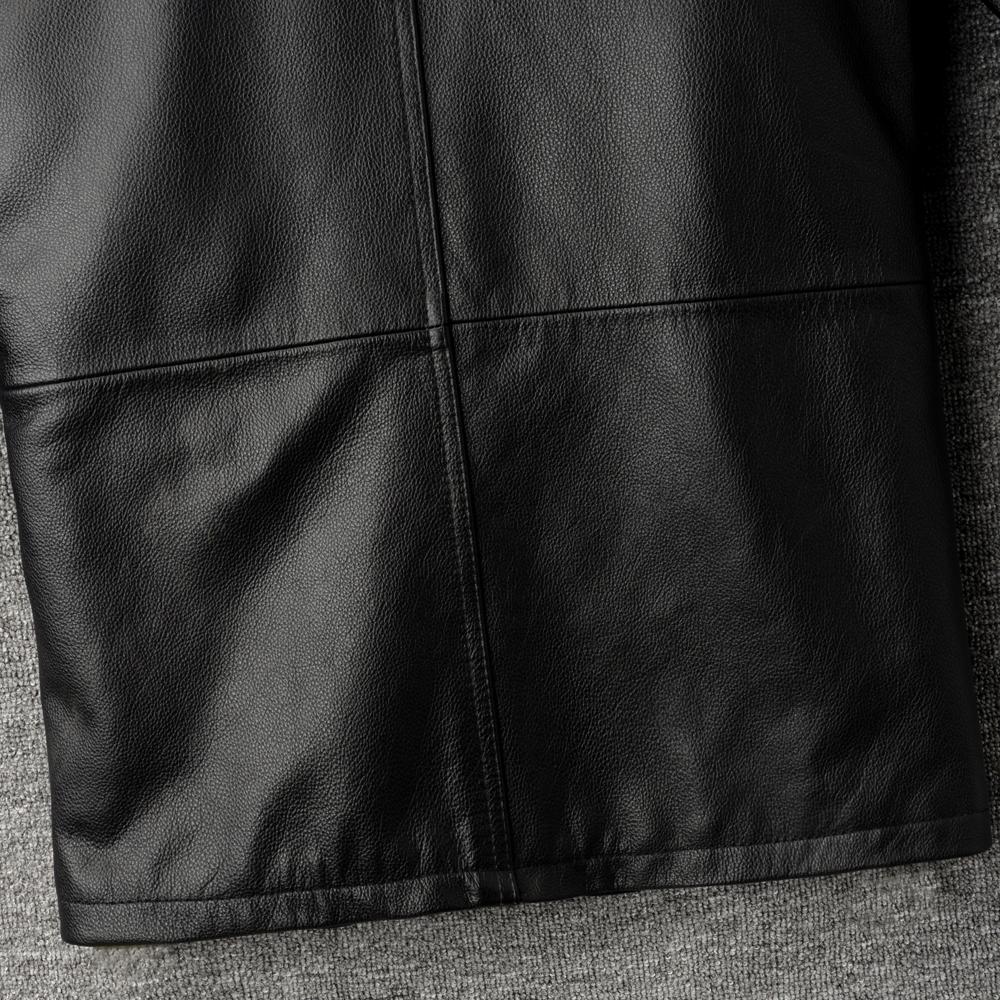 Casual Long Jacket Men Genuine Cow Leather Coat Classic Black Plus Size Jackets Men's Clothes Autumn Winter