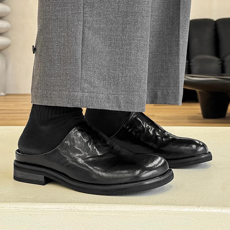Fashion Slip on Casual men's leather shoes Retro minimalist half slipper style Leisure Business Office Outdoor Fashion Plus Size