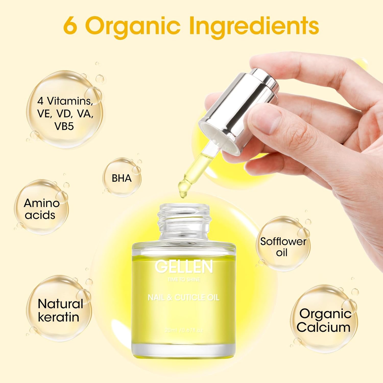 GELLEN Nail Growth Oil, Nail and Cuticle Oil for Growth and Strength, Vitamin E Natural Keratin Cuticle Nails Serum for Hydrating, Nourishing,