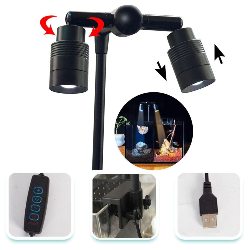 Doppelköpfige Mini-Clip-Aquarienlampe, 6 W, verstellbarer Zoom, USB-Energiespar-LED-Aquarien-Pflanzenleuchte