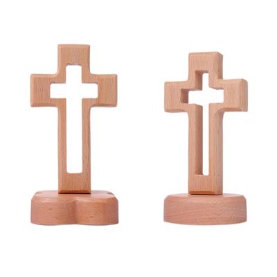 Wood Cross Statue with Stand Holy Cross Tabletop Cross with Base Catholic Wood Cross Decor for Christmas Shelf Decoration