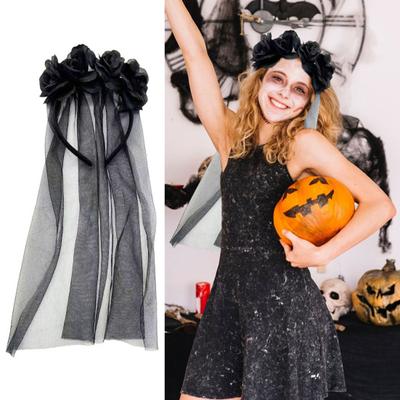 Halloween Diabelskie Rogi Opaska do Włosów Rogi Wołu Kwiatowy Welon Ręcznie Robiona Siatkowa Opaska