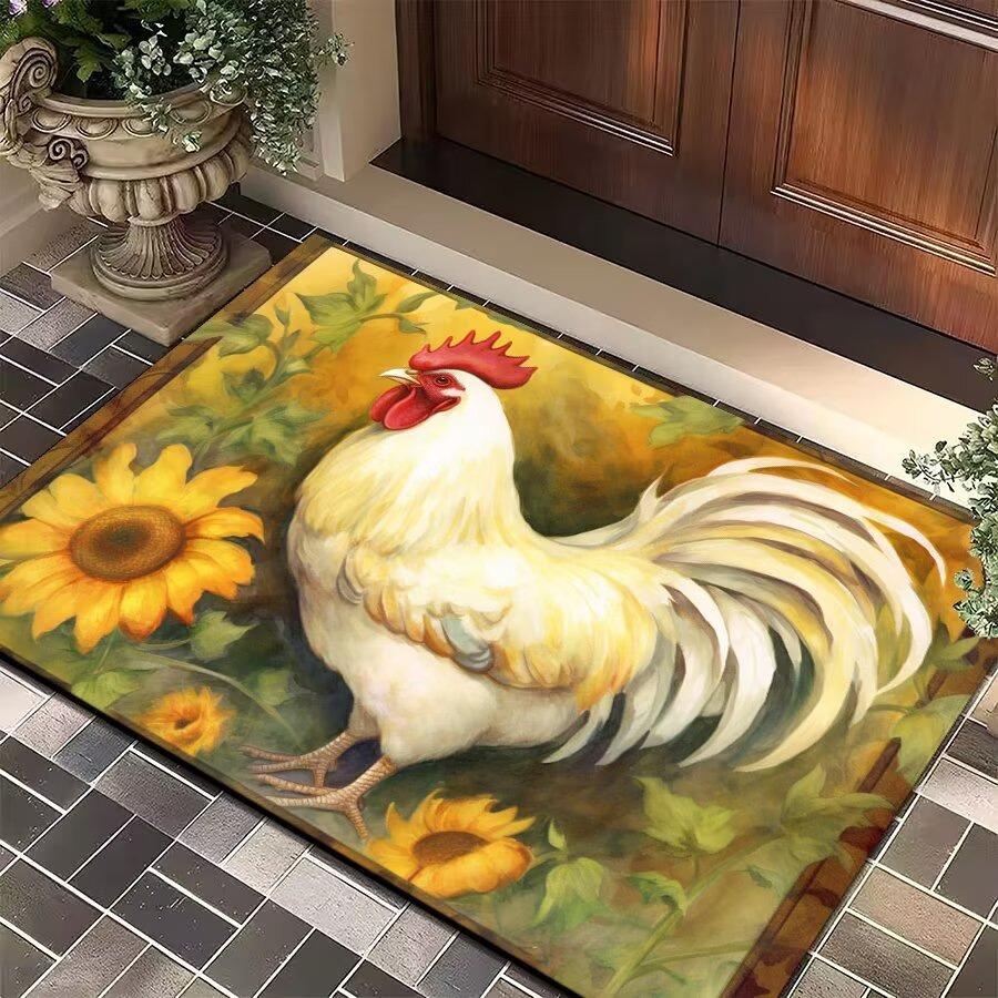 Vintage Rooster Pattern Door Mat Farmhouse Style Non Slip Rug For Front Door Entryway Porch Home Decor Farm Lovers Use