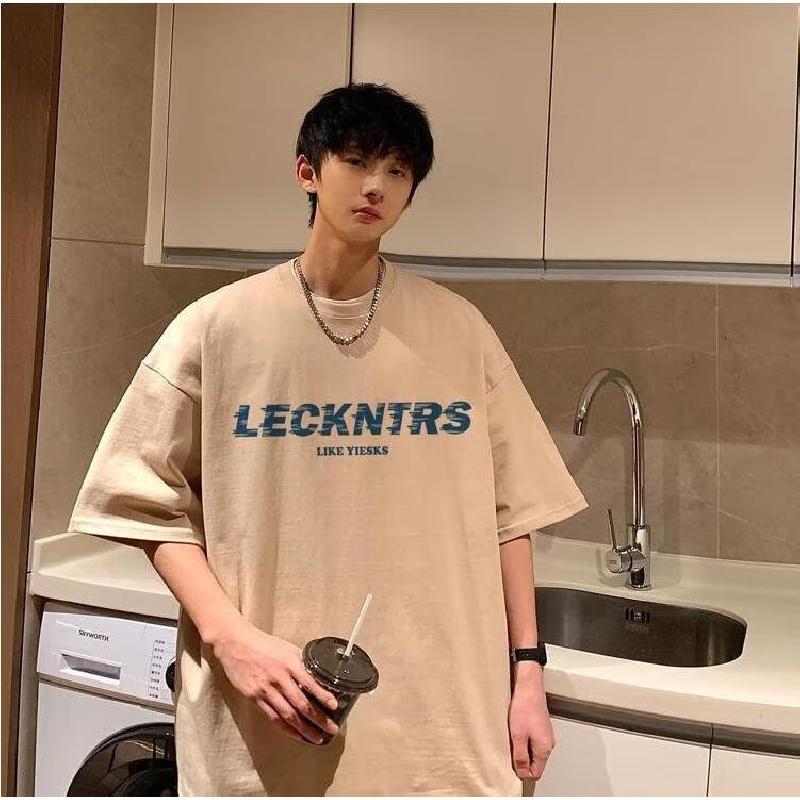 Men Short Sleeve T-Shirts Letter Graphic Print Half Sleeve Tshirts Men Clothing Casual Tee Man Korean Casual Round Neck Retro Tops For