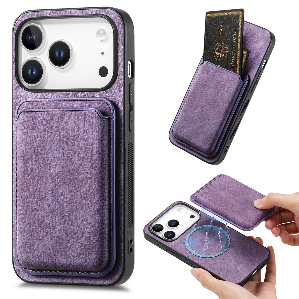 For iPhone 17 Pro Case Compatible with MagSafe Leather Back Cover with Detachable Card Holder
