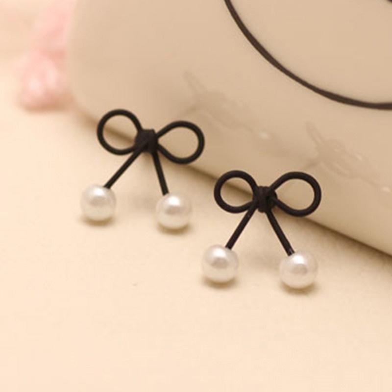 Милые полые маленькие жемчужные модные женские серьги с бантом чёрный