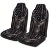 Deer With USA Flag Designed Car Seat Cover Set For Most Cars, High-quality Comfortable Car Seat Protector Covers Full Set, Unive