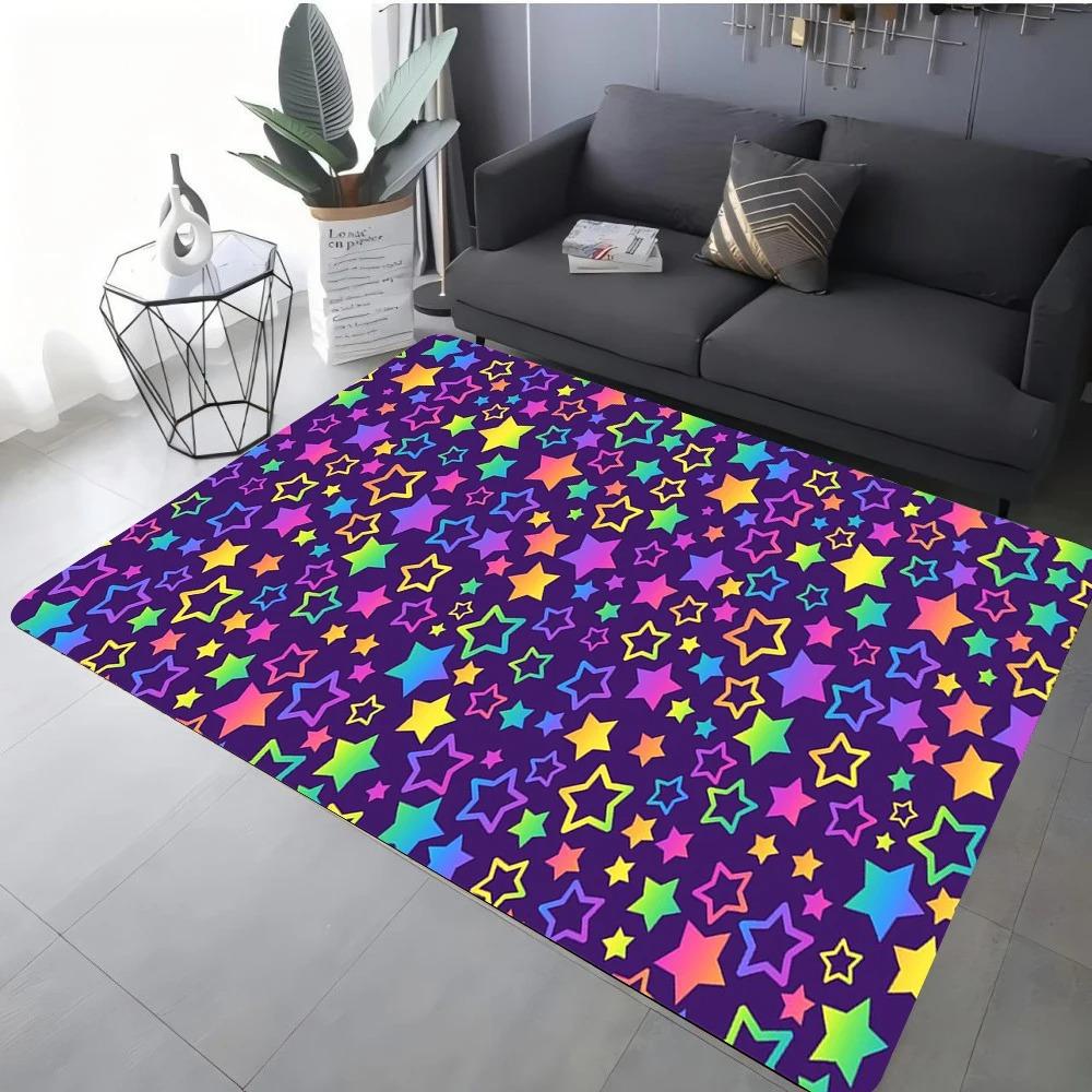 Modern Star Heart Print Rug For Living Room Sofa Bedroom Floor Non-Slip Cozy Home Decor Gift