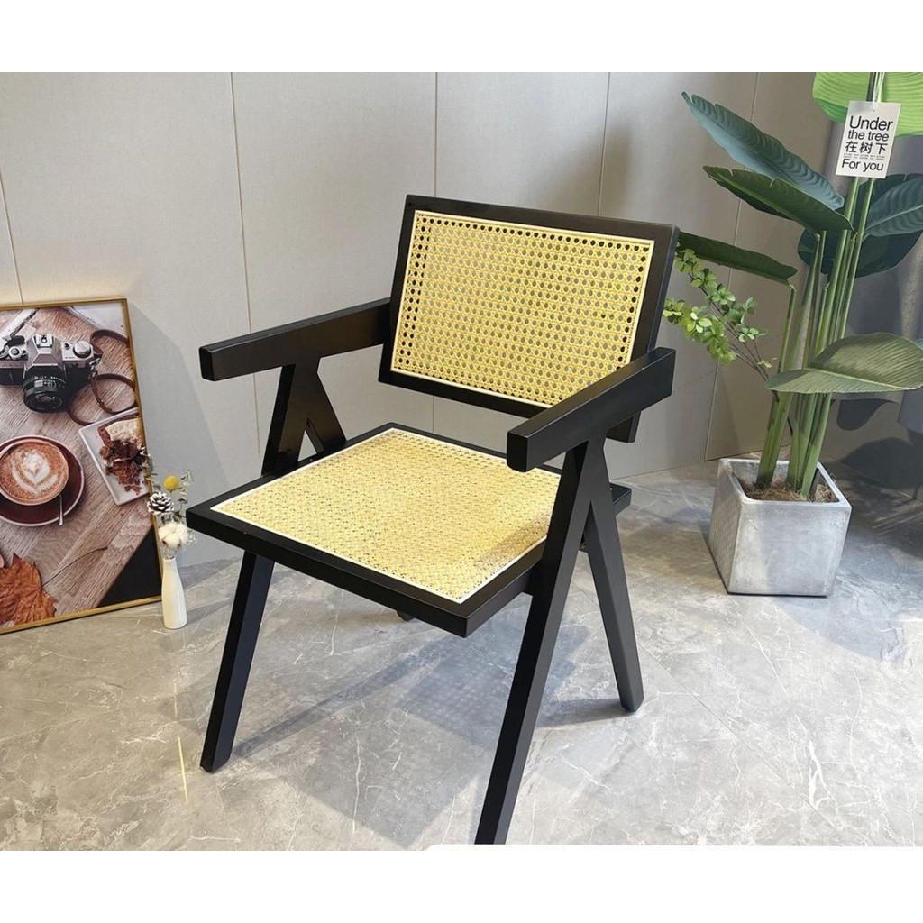 Mid-Century Rattan Chairs Living Room & Kitchen Wooden Chair with Hand-Woven Rattan Backres Home Leisure Chair