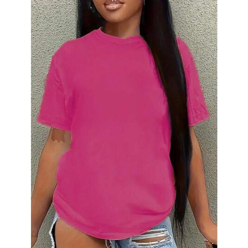 Tricou casual de damă de primăvară și vară, cu gât rotund, culoare uni, mânecă scurtă