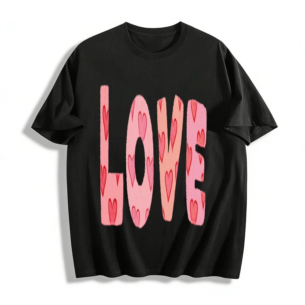 Love Heart Print Casual Top Unisex Sweet Vibe T-Shirt Pure cotton T-shirt XXS