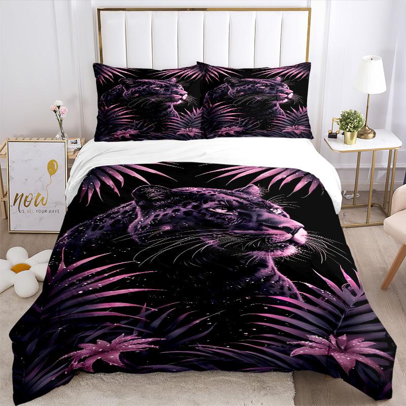 3pcs Black Leopard Print Duvet Cover Set -Includes 1 Duvet Cover and 2 Pillowcases, No Quilt Core, All-Season Home Decor  yy251111095