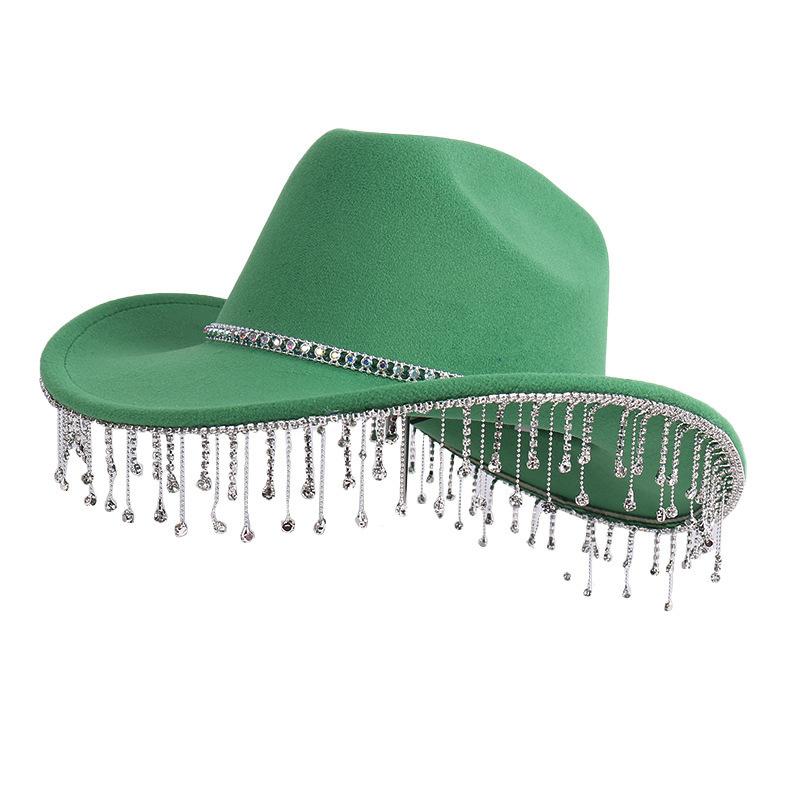 New Western Style Party Rhinestone Decorative Cowboy Hat Metal Chain Fashion Versatile Jazz Hat