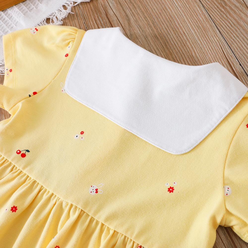 Vestido de verano para niñas de 2 a 6 años, de algodón, con cuello vuelto y manga corta.