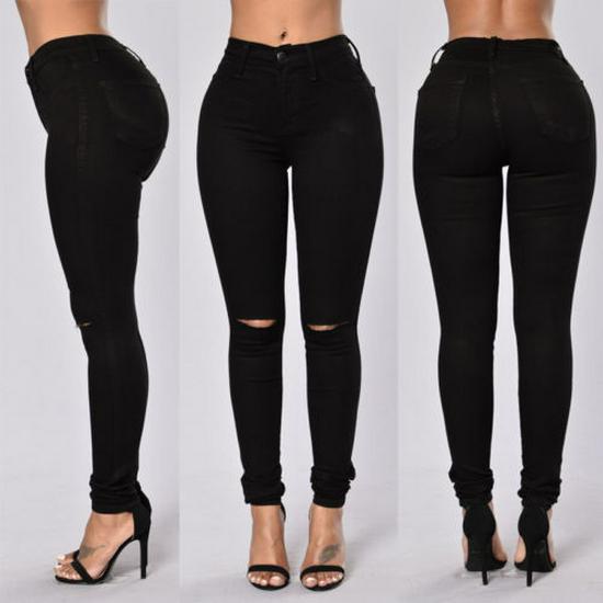 2024 Trendy Women's Ripped Denim Pencil Pants - European & American Style, Hip-Hugging Design