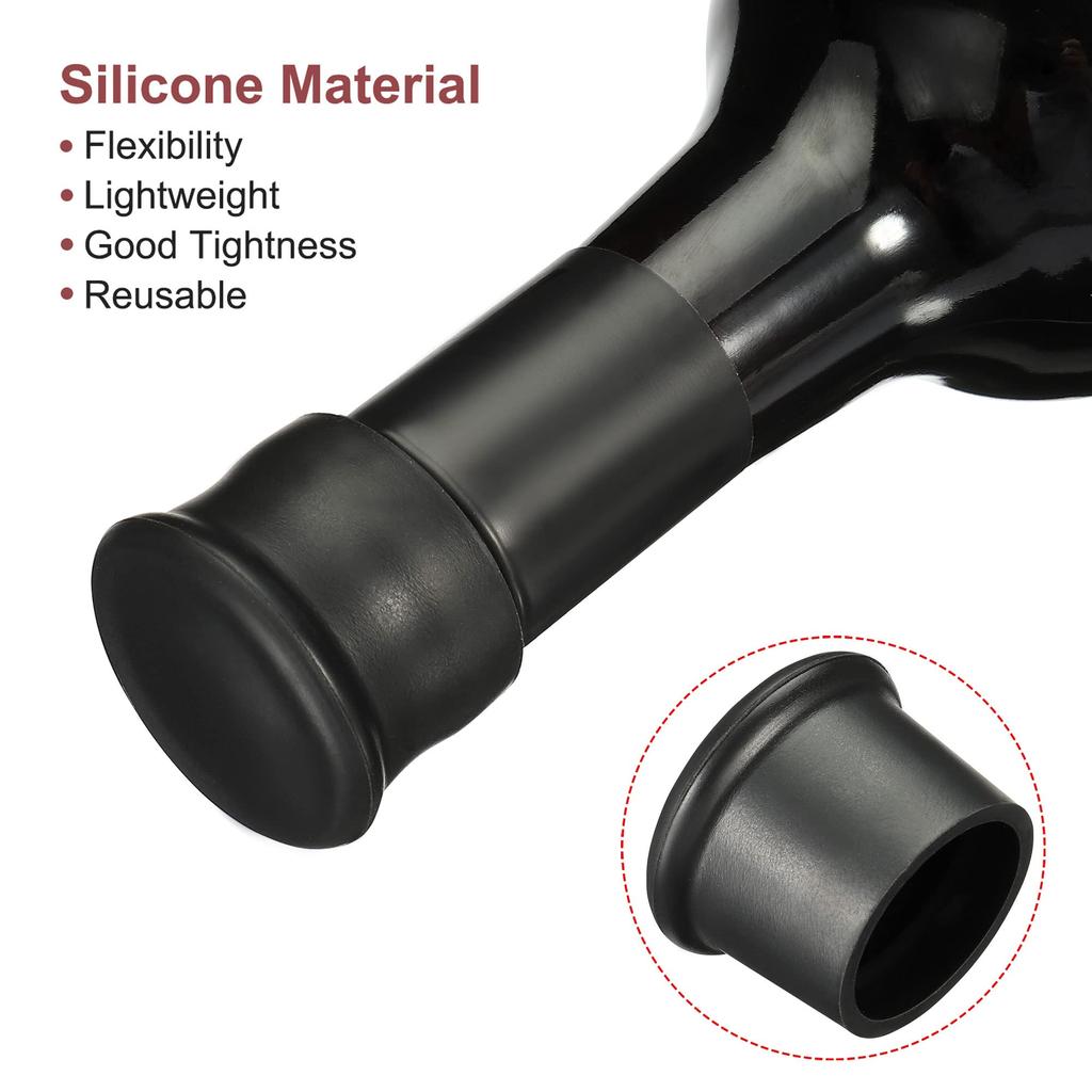 Uxcell Silicone Bottle 26mm Unbreakable Stopper Sealer Cover for and Other Set of 6 Caps, ID, Reusable, Beer, Wine, Drinks, Black,