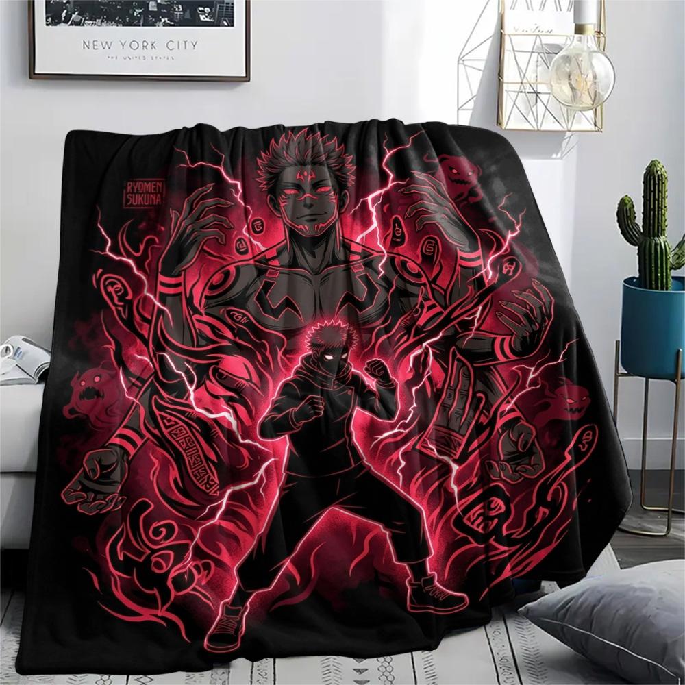 1PC Jujutsu Kaisen Patterned Flannel Blanket Suitable For All Seasons For Home Decor Warmth And Comfort Gifts Holiday Present