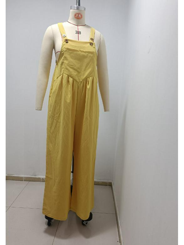 2024 Women's Ethnic Style Sleeveless Wide-Leg Button Jumpsuit