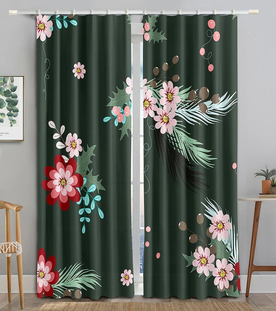 New Cheap Pink Flower Fish Green Peacock Curtain Bedroom Hotel Window High Shading  New Fashion Beautiful Color Pattern 2 Panel