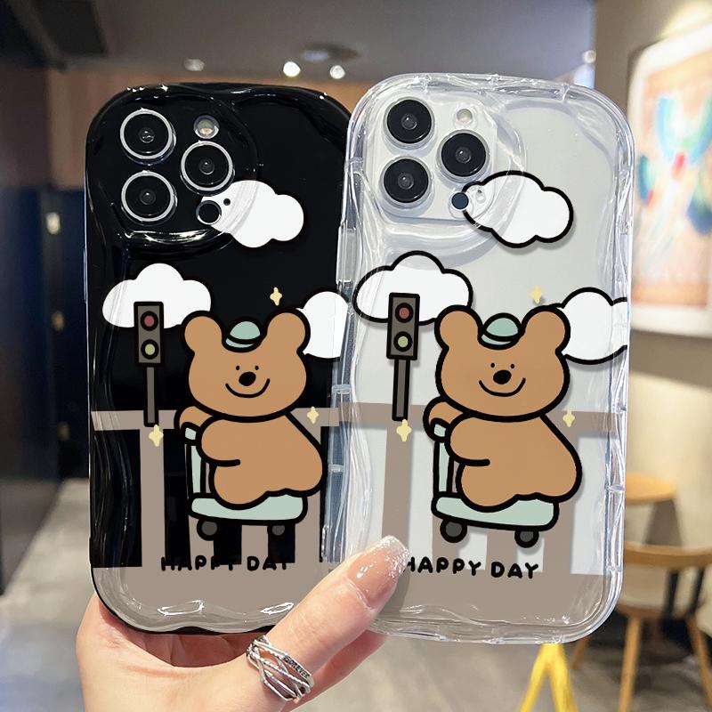 Кремовый волнистый изогнутый силиконовый глянцевый мягкий чехол с милым мультяшным — фото 7