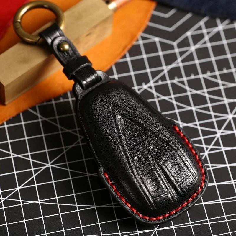 Luxury Leather Car Key Case Cover For Changan 4 Button Unit CS75 X7 Cs55 Cs75plus Keychain Holder Fob Box Keyring Shell Bag