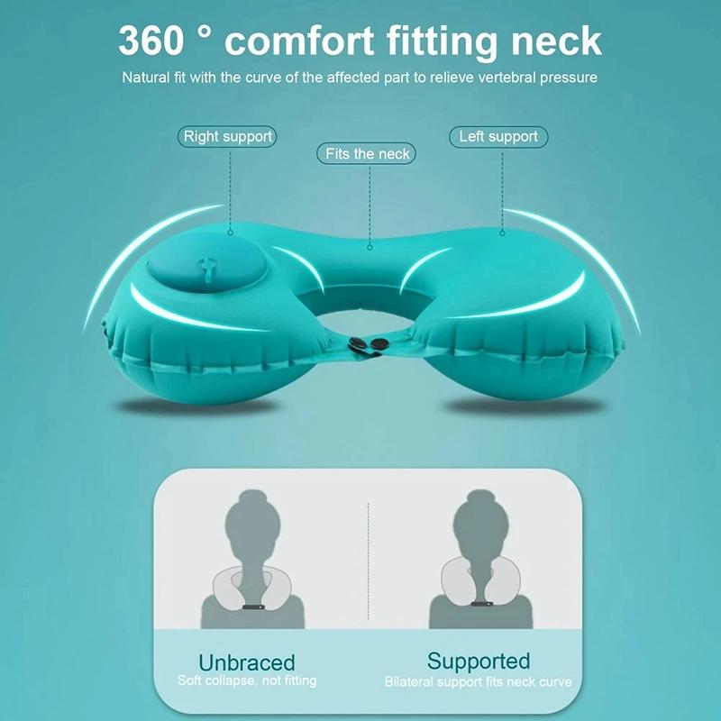 Portable Press Inflatable U-Shaped Travel Pillow Neck Support Pillow Compact Storage Outdoor Travel Accessory