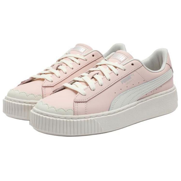 New PUMA BASKET PLATFORM Low Top Skateboard Shoes Women's Pink White 397250-02