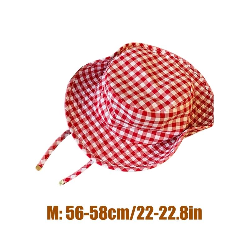 Japanese Style Sweet Gingham Basin Cap Adjustable Bucket Hat For Women And Men Soft Cotton Summer Sun Protection