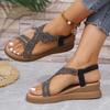 Fashion Rhinestone Decor Wedges Sandals for Women Summer 2025 Bohemian Style Platform Sandles Woman Thick Sole Non Slip Beach Sandalias