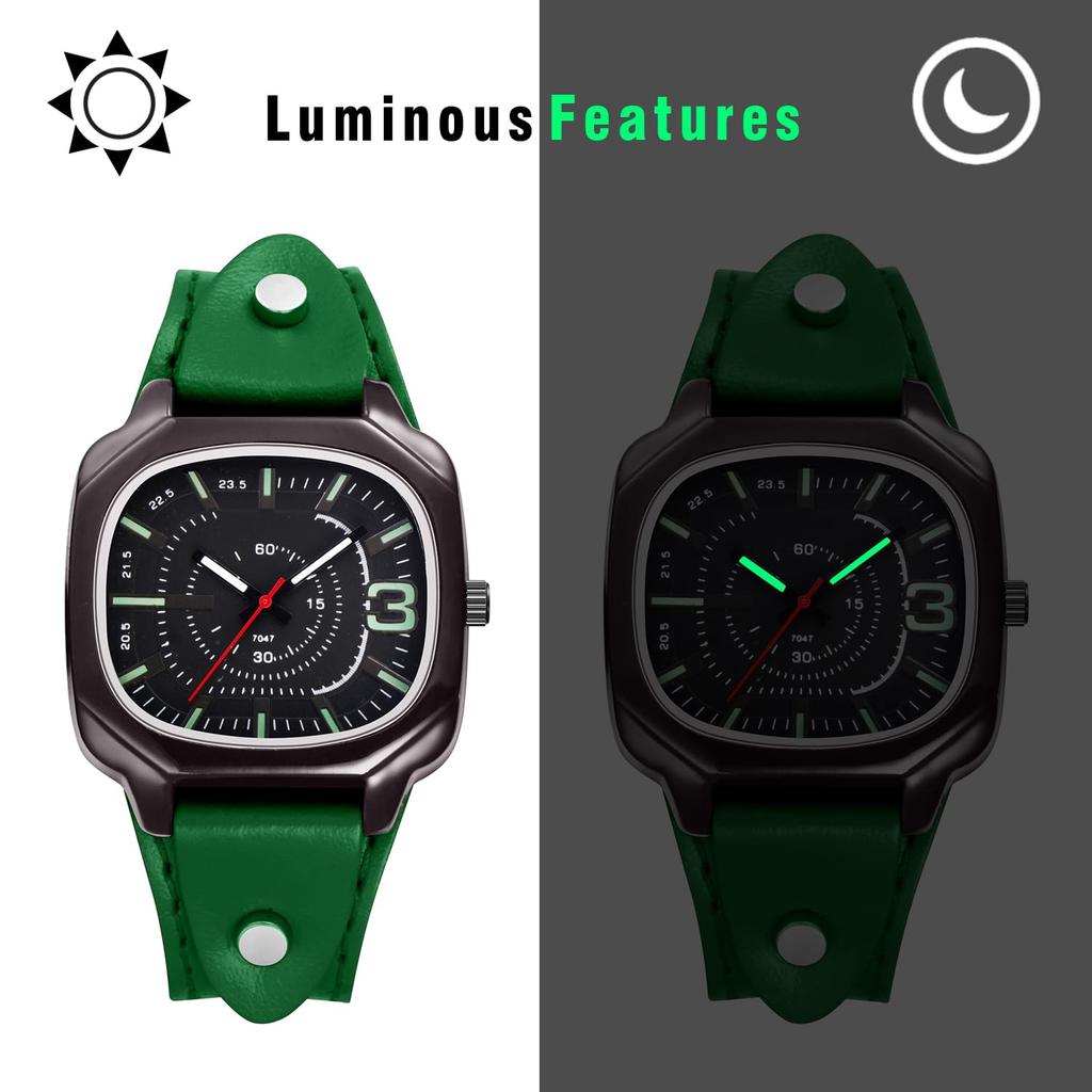 Unisex Quadratische Armbanduhr mit Leder Wasserdicht Analog Quarz Echte Punk Mode Uhr Perfektes Geschenk für und Tag Armband Uhrwerk, Leder, -