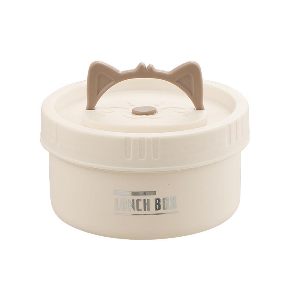 304 Stainless Steel Heat Preservation Lunch Box Round Cat Ear Handle Microwavable Bento Box 450ml/600ml Sealed Storage Box
