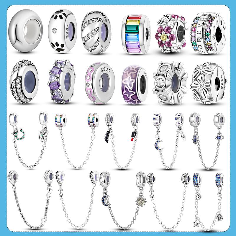 Copper Clasp Clip Spacer Stopper Beads Charms & Safety Chain Clasp Charm Bead Fit Original Bracelet Diy Jewelry