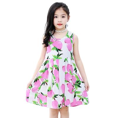 3-12 Years Kids Girls Sleeveless Knee Length Dress O-neck Summer Sundress