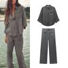 Early Autumn New Arrival Casual Two-Piece Suit Pocket Linen Shirt 4786320 Linen Pants 4786321