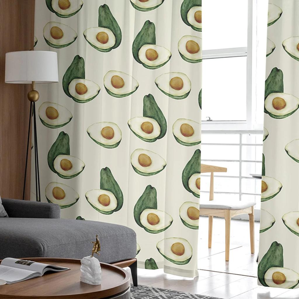 Avocado Plant Green Pit Oval Home Tulle Curtains for Bedroom Living Room Printed Sheer Curtains for Balcony Summer Home Decor