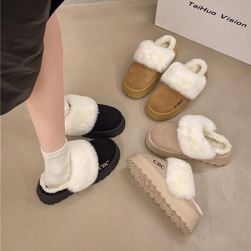 Baotou half-tray cotton slippers women's new winter velvet thickened home thick-soled snow boots