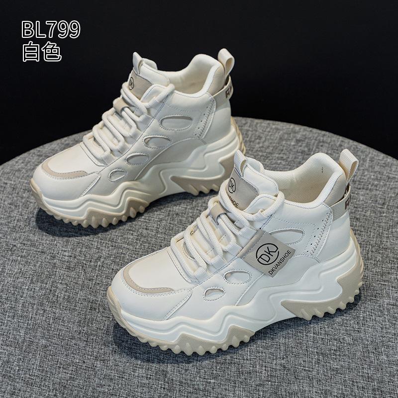 Dad Shoes Women's  Autumn/Winter New Leather Sponge Cake Thick Bottom with Velvet Casual Shoes