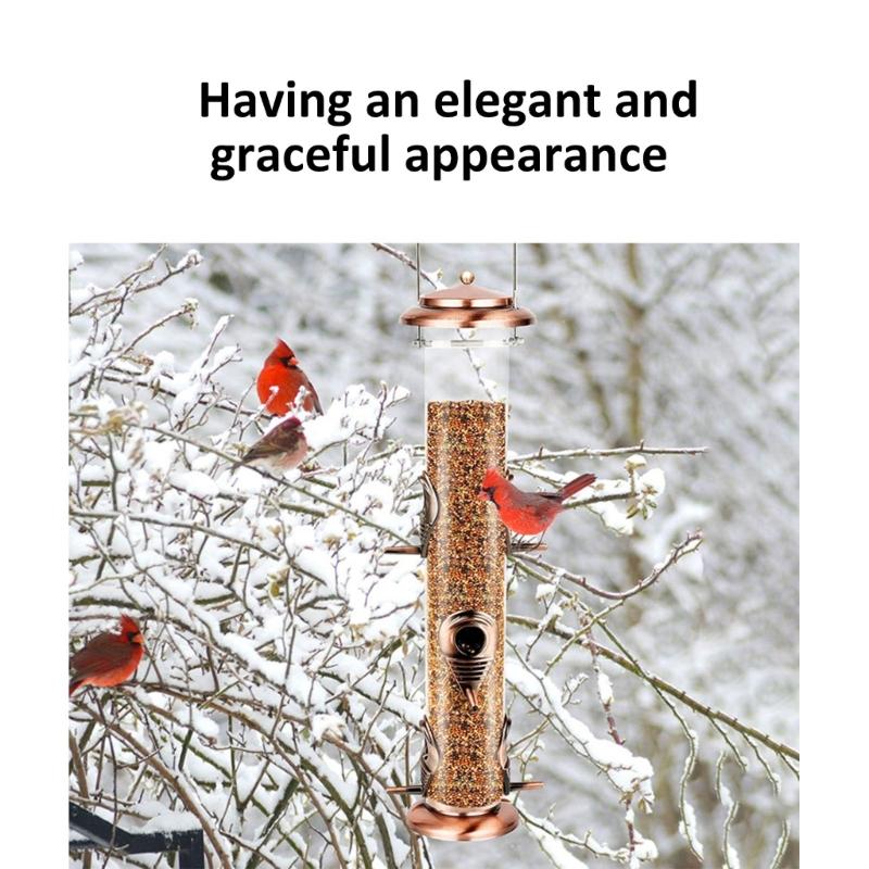 6 Port Metal Bird feeders for Multiple Birds Durable Proof Easy to Fill with Lift Cover and Clean transparents Tube Stable Hanging Design