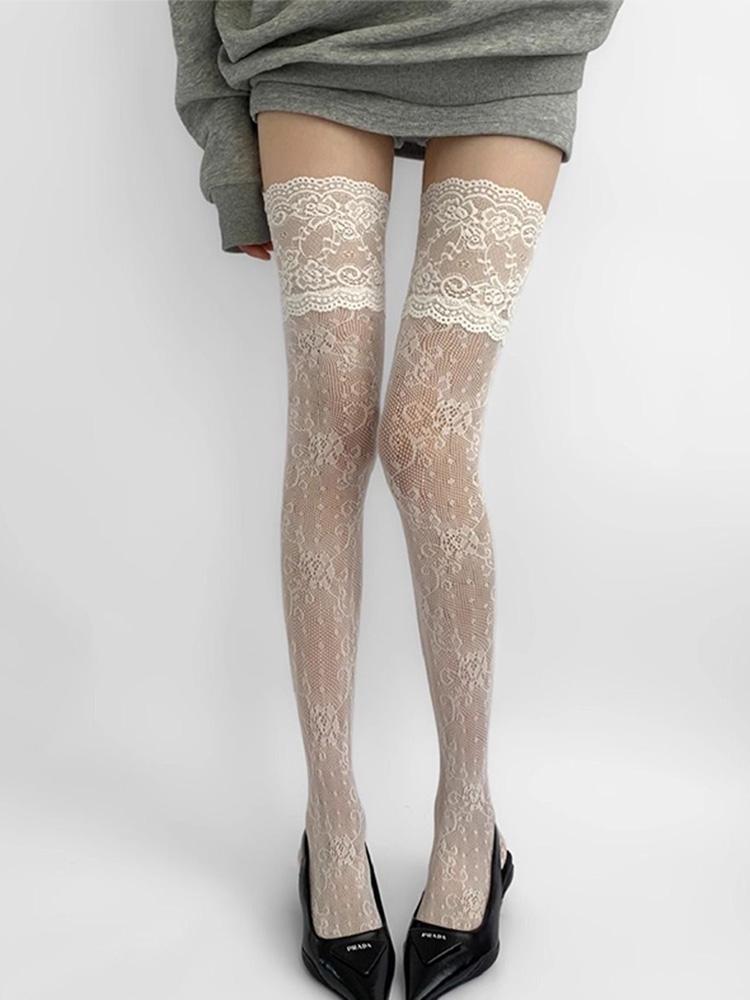 Lace Sexy Hollow Out Ultra Thin Japanese JK Long Socks White Over The Knee Stockings Sweet Japanese Lace Socks