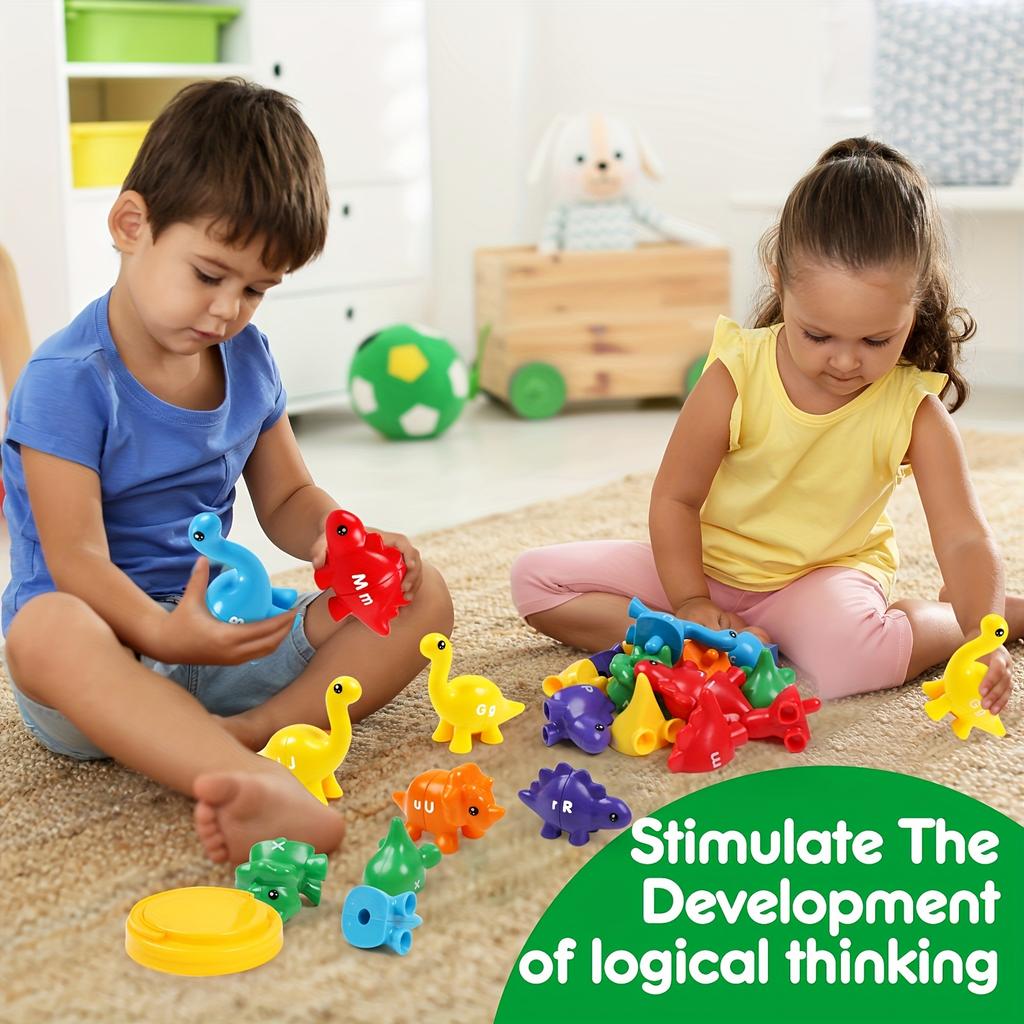 Dinosaur Alphabet Matching Game  Double Sided Toddler ABC Toys Upper and Lower Case Letters Early Education Preschool Toy Set
