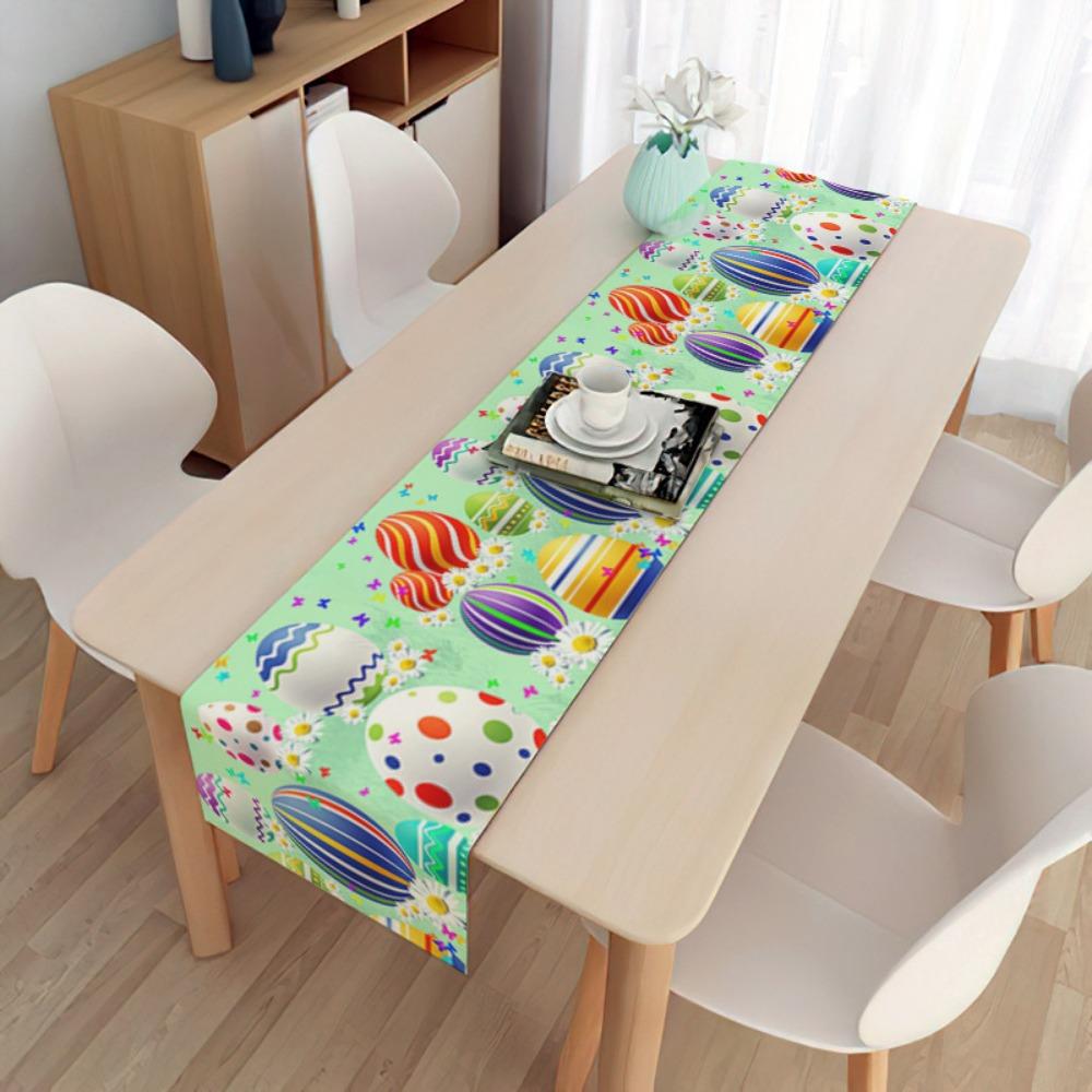 2 pièces Drapeau de table de Pâques Décoration de fête Table Oeuf Lapin Nappe Lin Double Drapeau