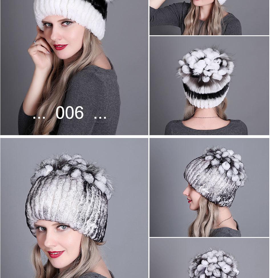 Colorful Rex Rabbit Fur Knitted Women's Warm Winter Hat